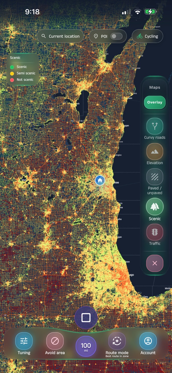 Route Studio scenic overlay over the Great Lakes region
