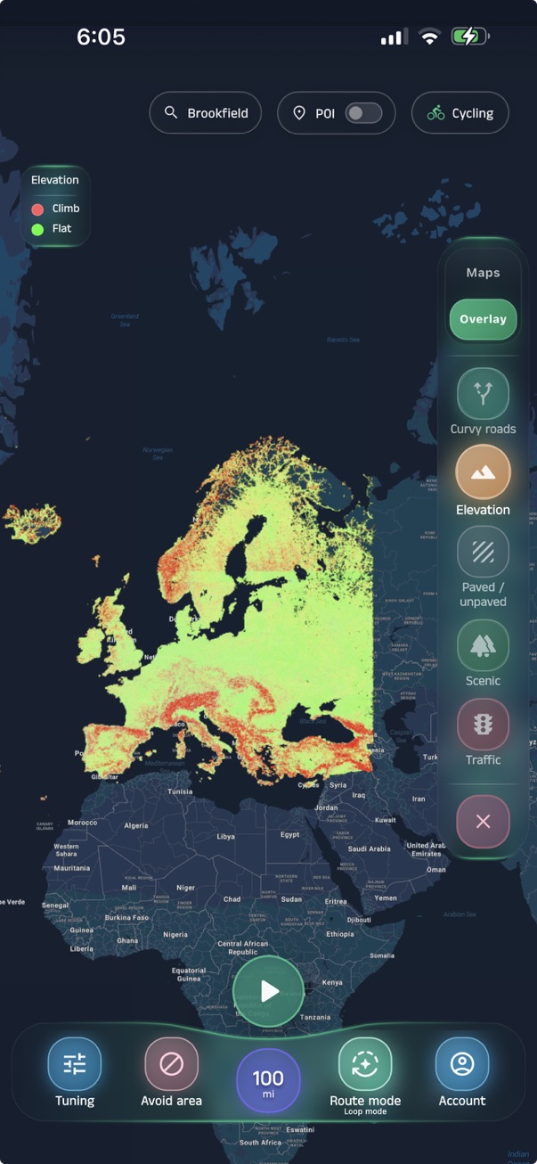 Route Studio elevation overlay across Europe